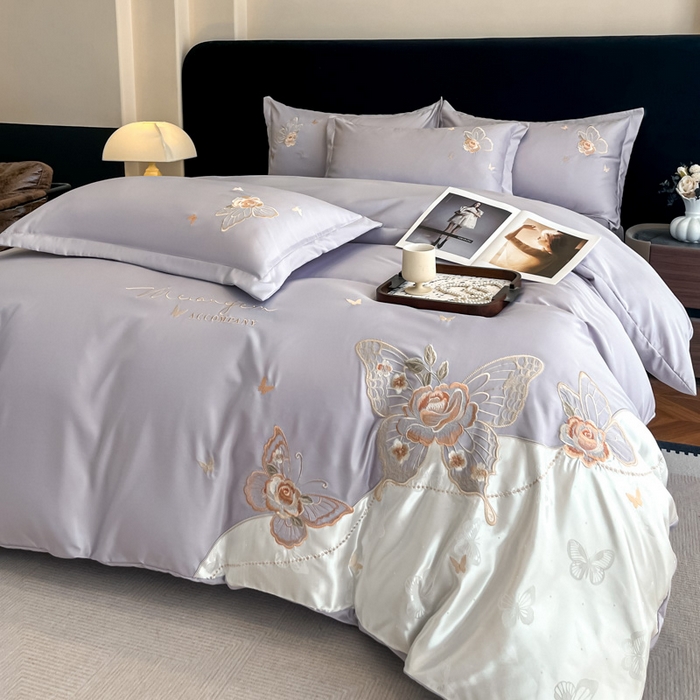 91家纺网 家纺一手货源 找家纺 （总）金牛座家纺 2026新款细斜纹亮丝提花贴布绣重工刺绣四件套-潘妮系列