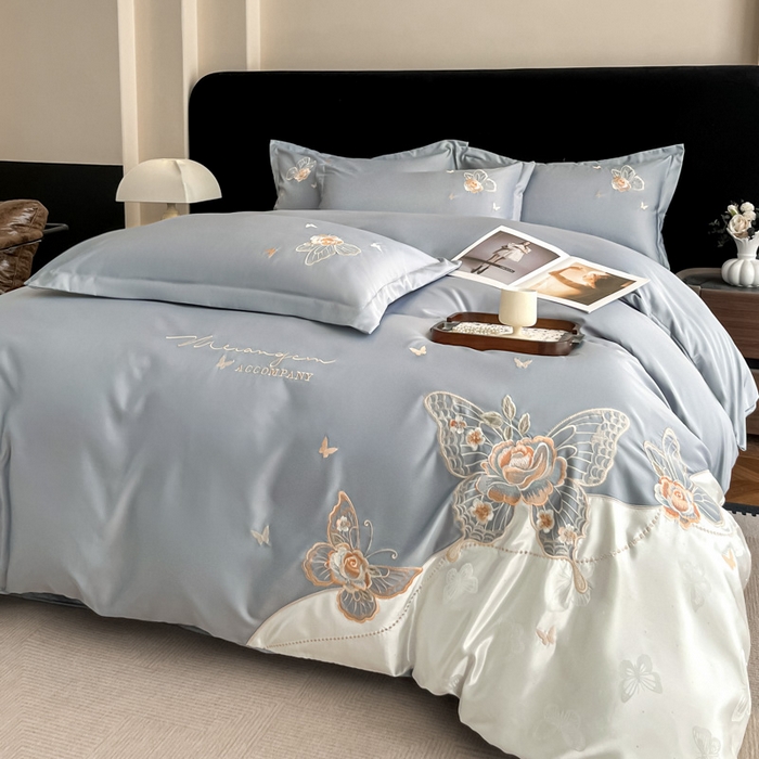 金牛座家纺 2026新款细斜纹亮丝提花贴布绣重工刺绣四件套-潘妮系列 潘妮-灰