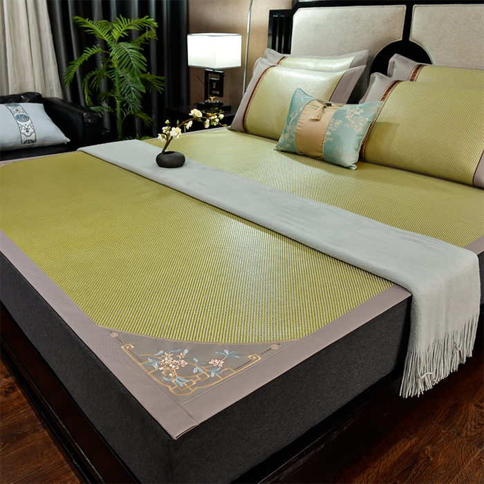 小牛席业 2026新款对角绣冰藤双面席凉席席子 对角绣花-冰藤双面席青柠