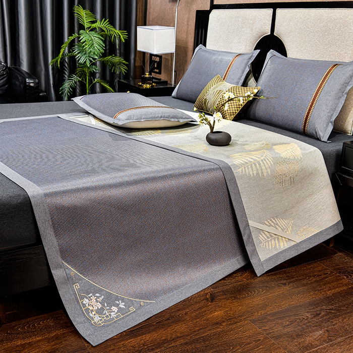 91家纺网 家纺一手货源 找家纺 小牛席业 2026新款对角绣冰藤双面席凉席席子 对角绣花-渐变冰藤浅灰