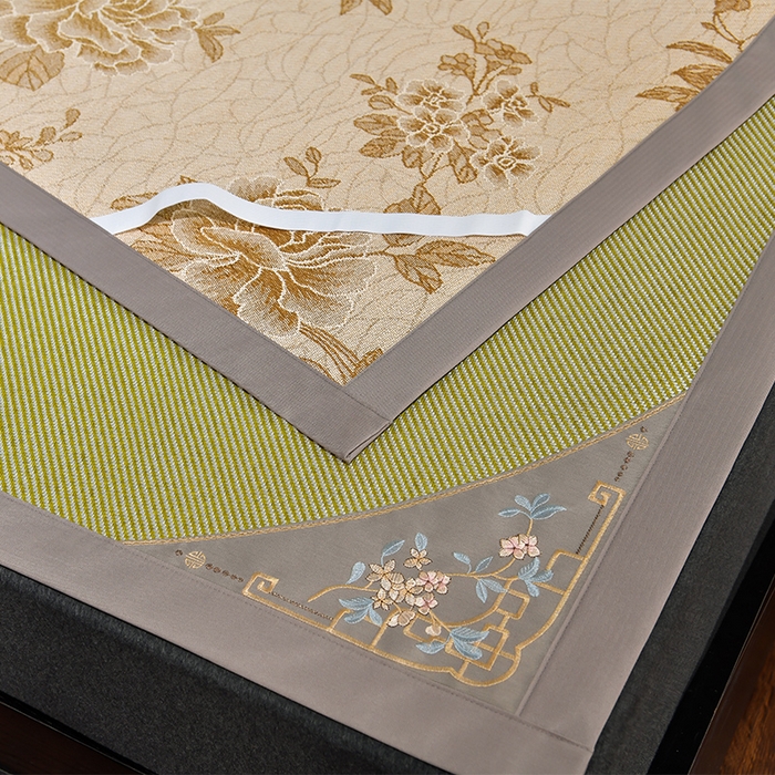 91家纺网 家纺一手货源 找家纺 小牛席业 2026新款对角绣冰藤双面席凉席席子 对角绣花-冰藤双面席青柠