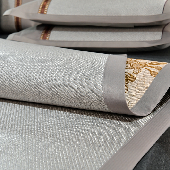 91家纺网 家纺一手货源 找家纺 小牛席业 2026新款对角绣冰藤双面席凉席席子 对角绣花-冰藤双面席银灰