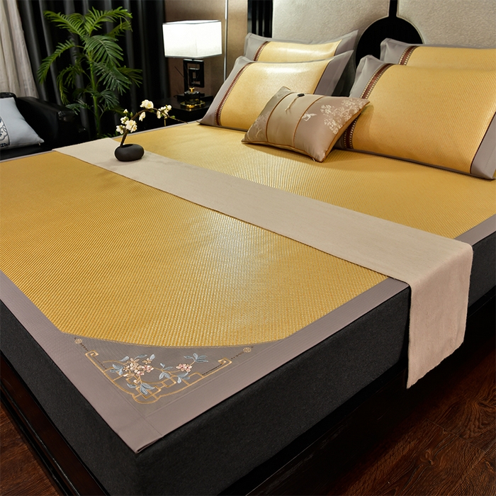 小牛席业 2026新款对角绣冰藤双面席凉席席子 对角绣花-冰藤双面席浅咖