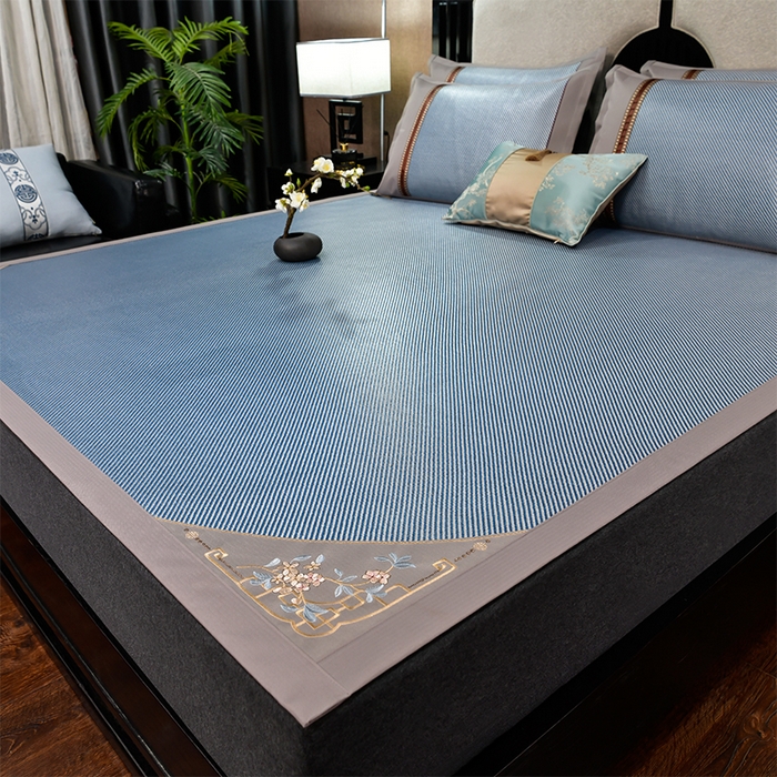 小牛席业 2026新款对角绣冰藤双面席凉席席子 对角绣花-冰藤双面席海蓝