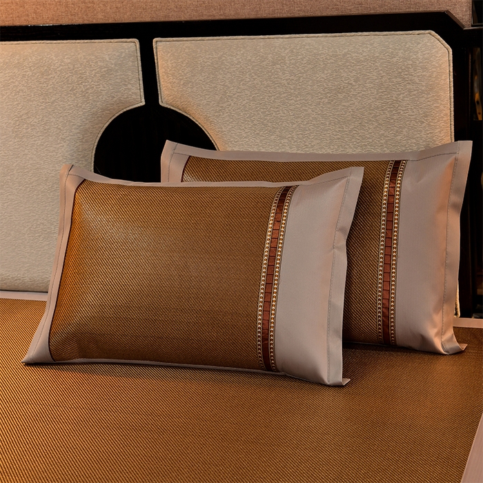 91家纺网 家纺一手货源 找家纺 小牛席业 2026新款对角绣冰藤双面席凉席席子 对角绣花-冰藤双面席黑咖