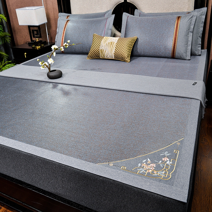 小牛席业 2026新款对角绣冰藤双面席凉席席子 对角绣花-渐变冰藤墨绿