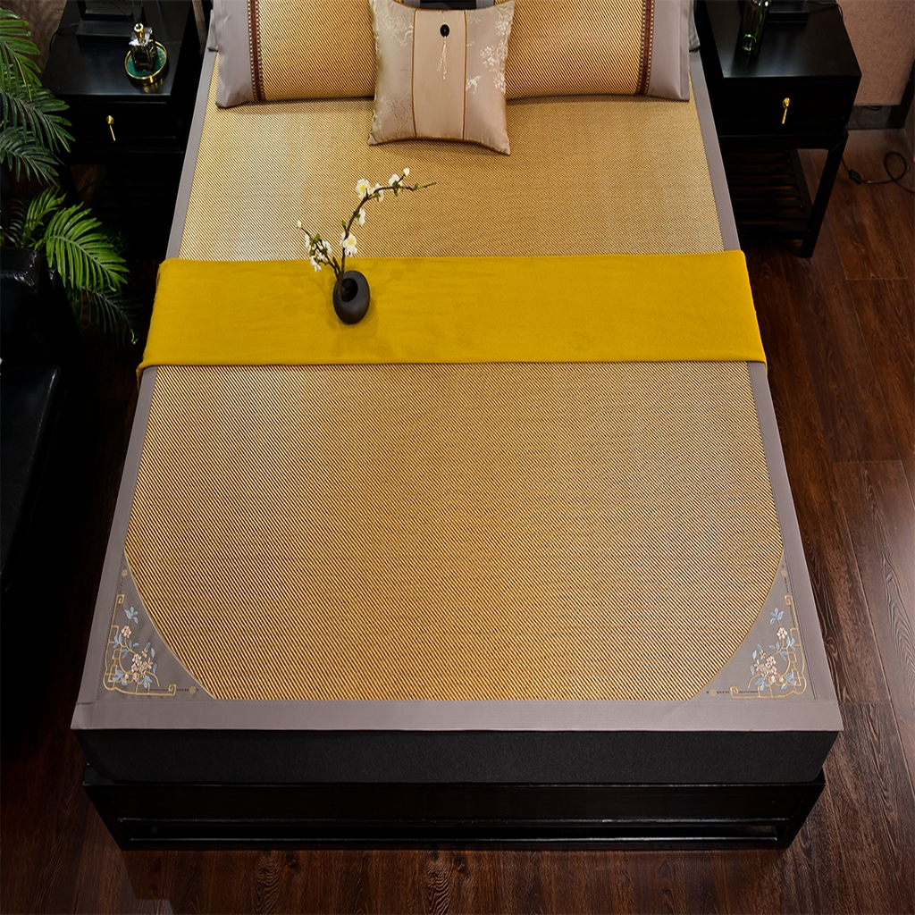 91家纺网 家纺一手货源 找家纺 小牛席业 2026新款对角绣冰藤双面席凉席席子 对角绣花-冰藤双面席深咖