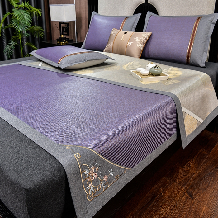 91家纺网 家纺一手货源 找家纺 小牛席业 2026新款对角绣冰藤双面席凉席席子 对角绣花-渐变冰藤紫色