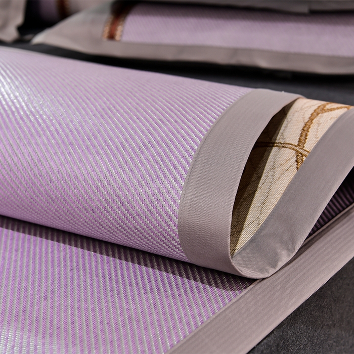 91家纺网 家纺一手货源 找家纺 小牛席业 2026新款对角绣冰藤双面席凉席席子 对角绣花-冰藤双面席紫色