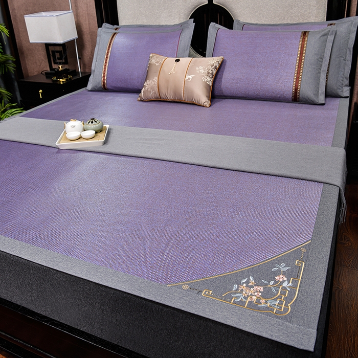 小牛席业 2026新款对角绣冰藤双面席凉席席子 对角绣花-渐变冰藤紫色