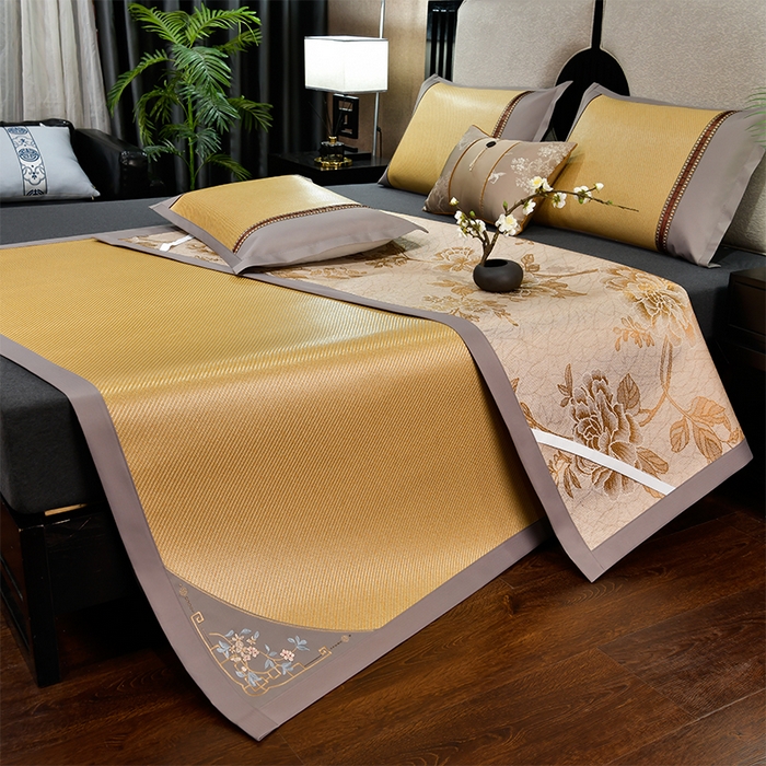 91家纺网 家纺一手货源 找家纺 小牛席业 2026新款对角绣冰藤双面席凉席席子 对角绣花-冰藤双面席浅咖