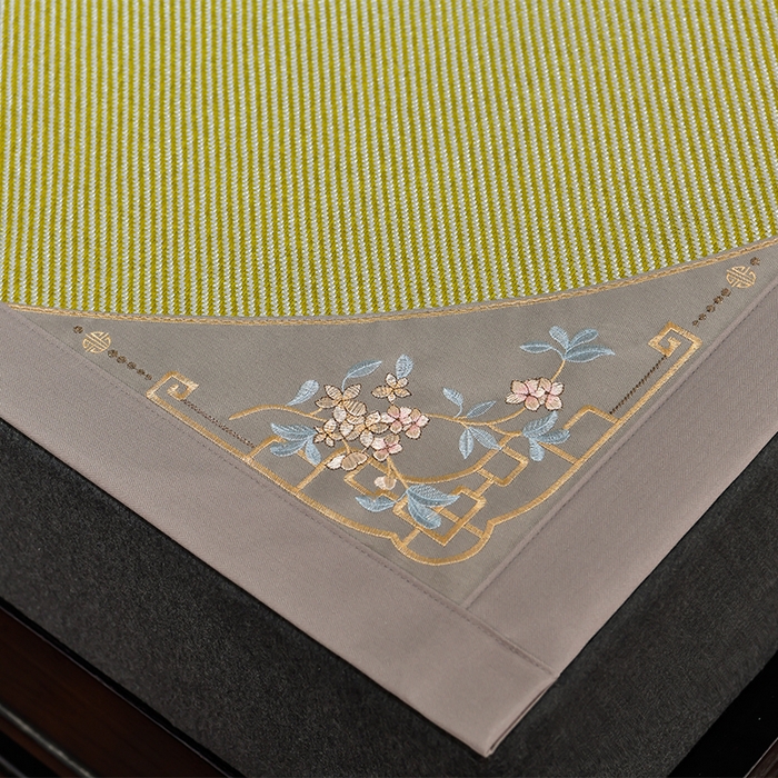 91家纺网 家纺一手货源 找家纺 小牛席业 2026新款对角绣冰藤双面席凉席席子 对角绣花-冰藤双面席青柠