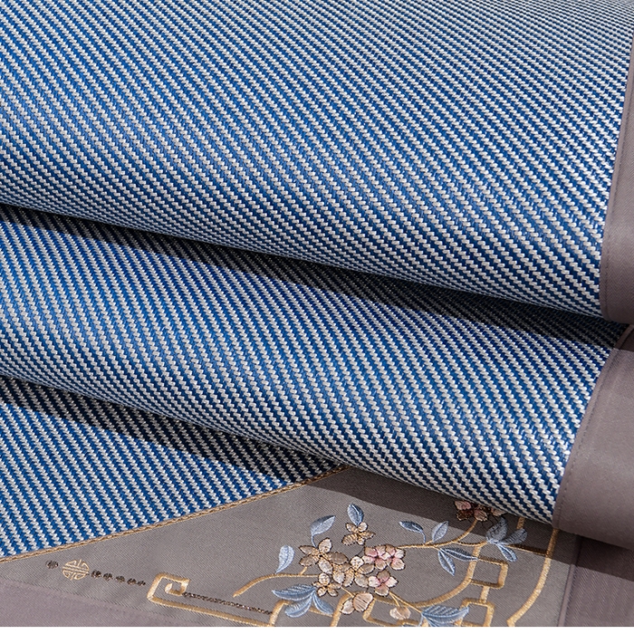 91家纺网 家纺一手货源 找家纺 小牛席业 2026新款对角绣冰藤双面席凉席席子 对角绣花-冰藤双面席海蓝