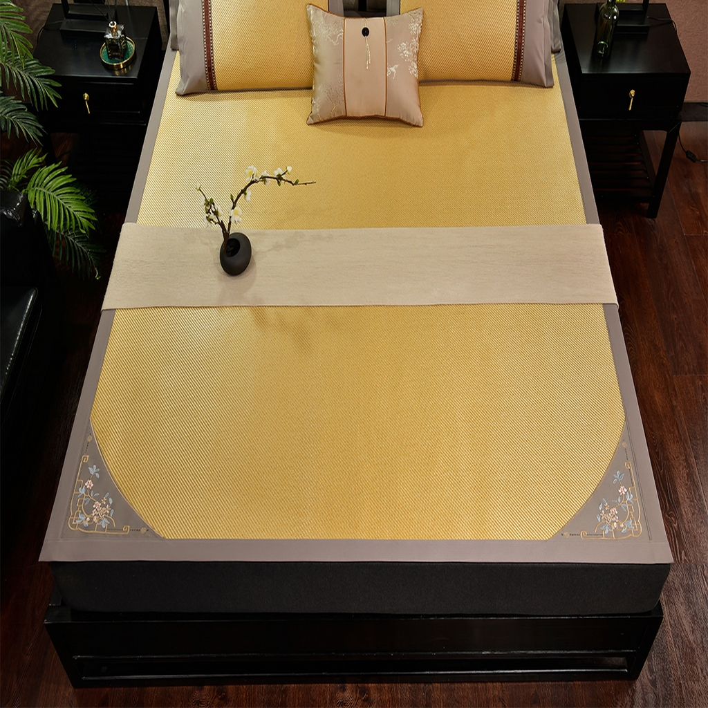 91家纺网 家纺一手货源 找家纺 小牛席业 2026新款对角绣冰藤双面席凉席席子 对角绣花-冰藤双面席浅咖