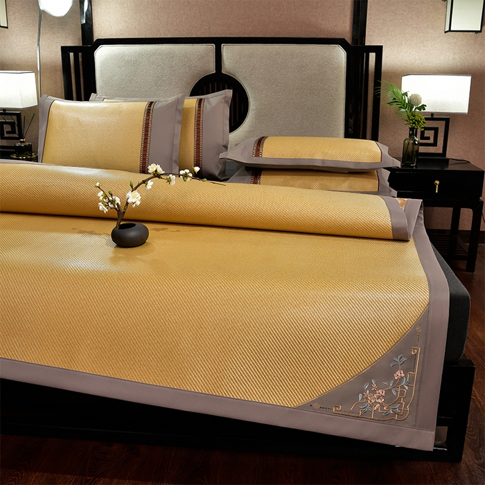 91家纺网 家纺一手货源 找家纺 小牛席业 2026新款对角绣冰藤双面席凉席席子 对角绣花-冰藤双面席浅咖