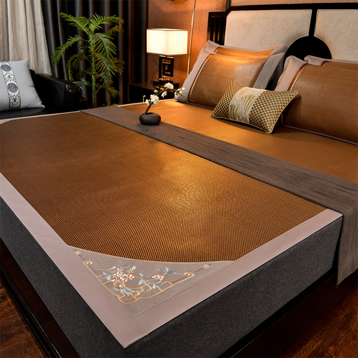 小牛席业 2026新款对角绣冰藤双面席凉席席子 对角绣花-冰藤双面席黑咖