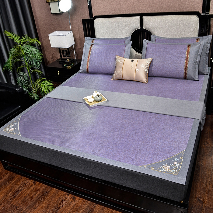 91家纺网 家纺一手货源 找家纺 小牛席业 2026新款对角绣冰藤双面席凉席席子 对角绣花-渐变冰藤紫色