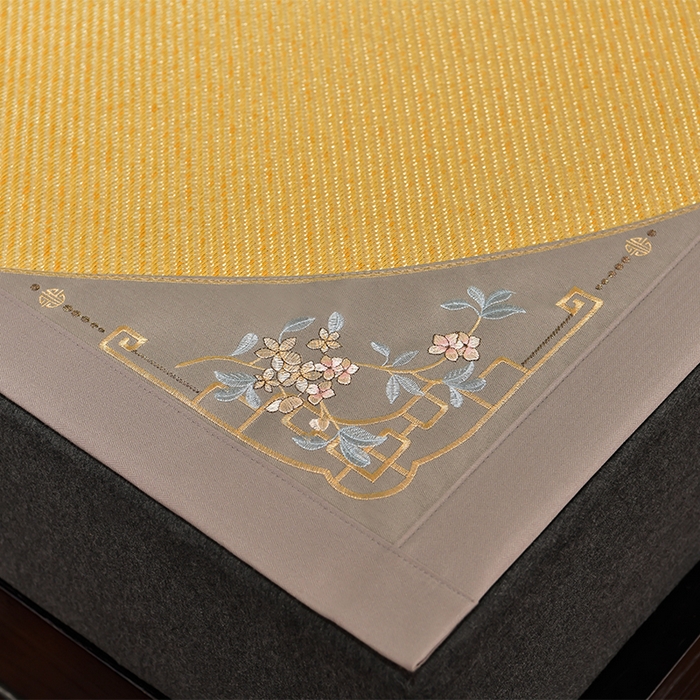 91家纺网 家纺一手货源 找家纺 小牛席业 2026新款对角绣冰藤双面席凉席席子 对角绣花-冰藤双面席浅咖