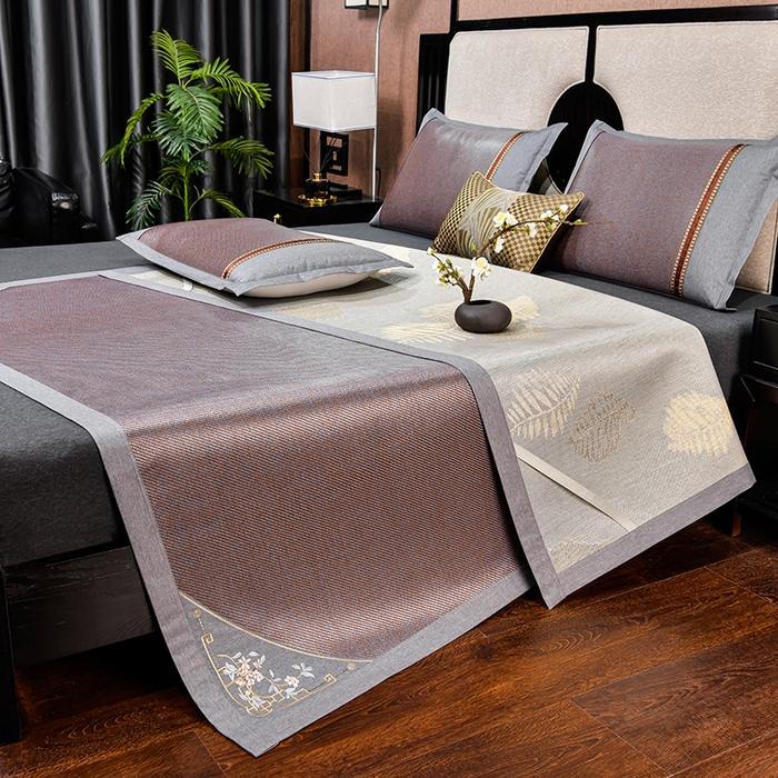 91家纺网 家纺一手货源 找家纺 小牛席业 2026新款对角绣冰藤双面席凉席席子 对角绣花-渐变冰藤咖色