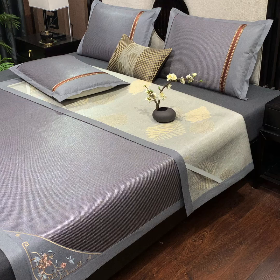 91家纺网 家纺一手货源 找家纺 （总）小牛席业 2026新款对角绣冰藤双面席凉席席子