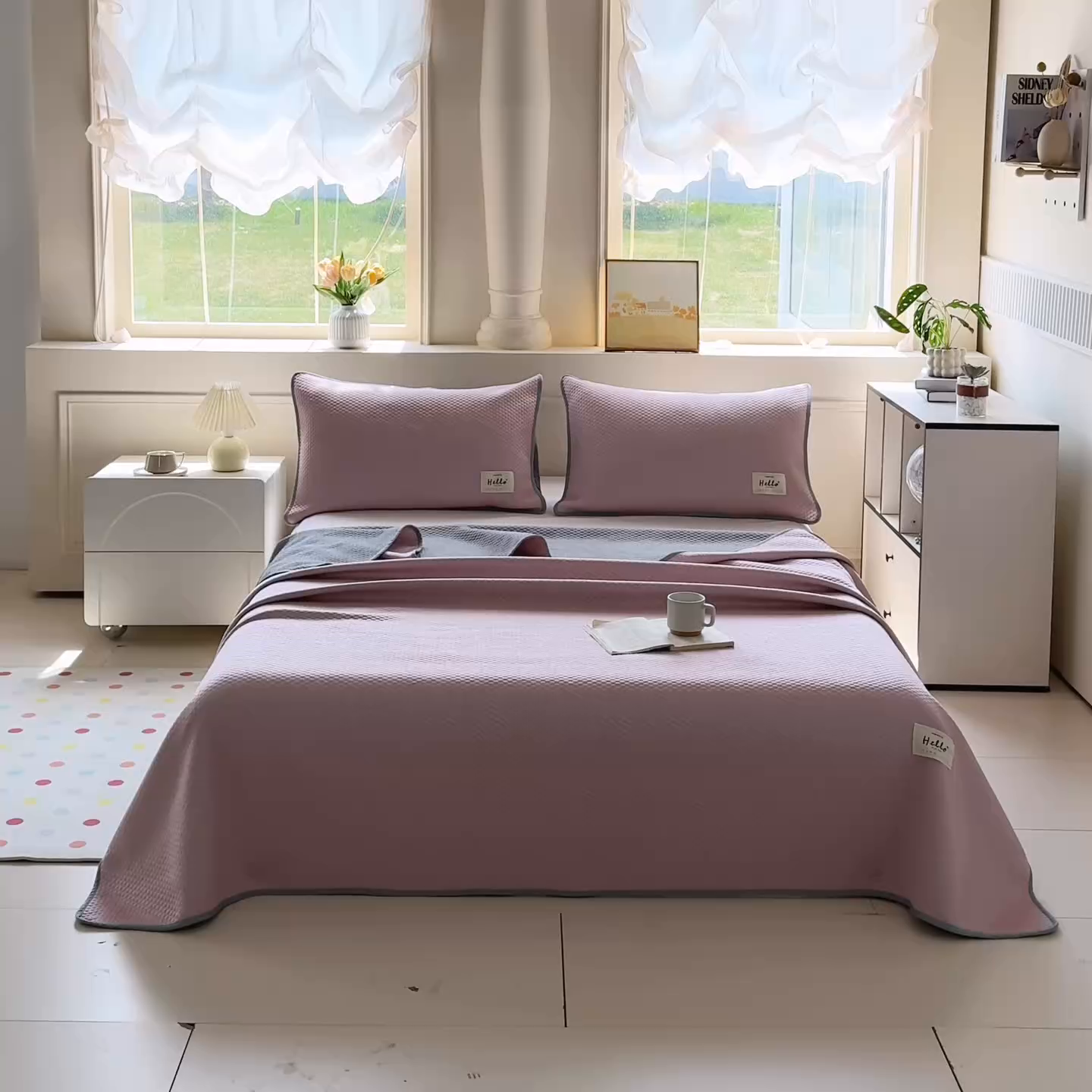 91家纺网 家纺一手货源 找家纺 恋佳居 2026新款简约A类云涧冰格凉感丝竹纤维夏凉毯毯子午睡毯 云涧冰格-樱雾粉