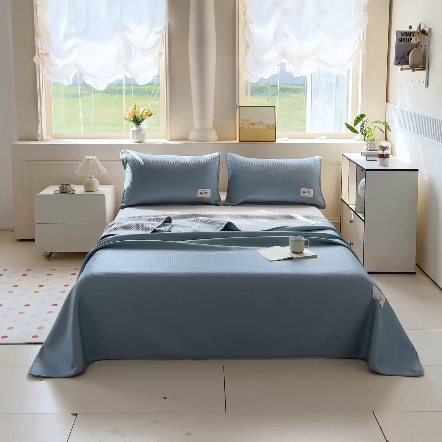 91家纺网 家纺一手货源 找家纺 恋佳居 2026新款简约A类云涧冰格凉感丝竹纤维夏凉毯毯子午睡毯 云涧冰格-云雾蓝