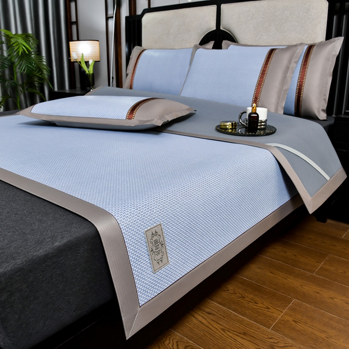 小牛席业 2026新款加厚古藤席经典皮革标凉席席子 加厚古藤席-经典皮革标（浅蓝）