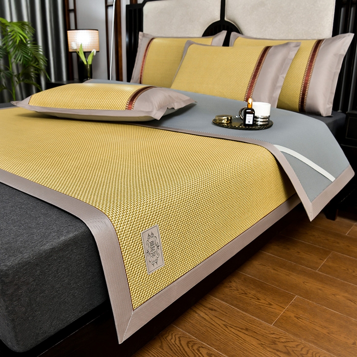 小牛席业 2026新款加厚古藤席经典皮革标凉席席子 加厚藤席-经典皮革标（古黄）