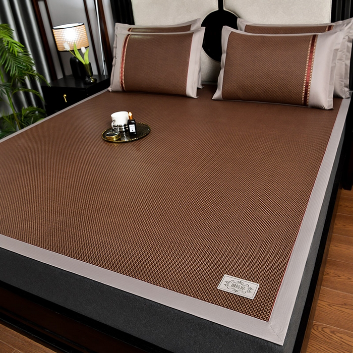 91家纺网 家纺一手货源 找家纺 小牛席业 2026新款加厚古藤席经典皮革标凉席席子 加厚古藤席-经典皮革标（咖啡）