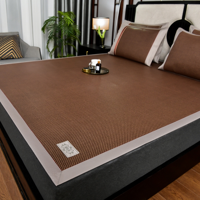 91家纺网 家纺一手货源 找家纺 小牛席业 2026新款加厚古藤席经典皮革标凉席席子 加厚古藤席-经典皮革标（咖啡）