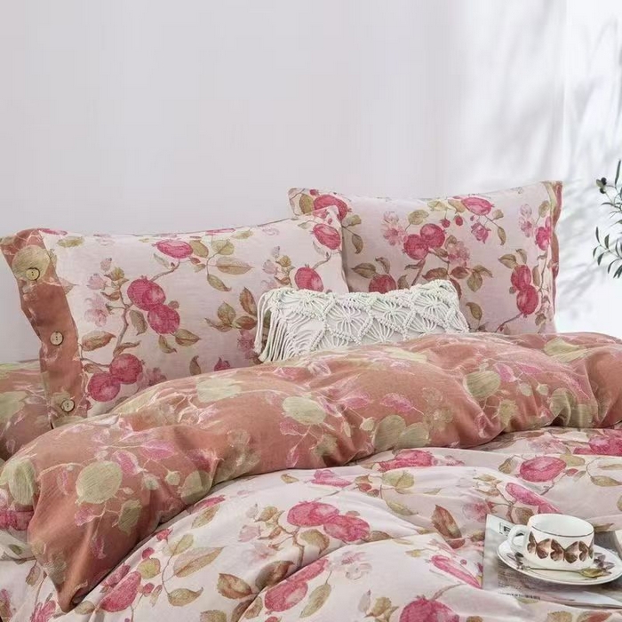 91家纺网 家纺一手货源 找家纺 双层纱家居 2026新款小清新双层纱四件套 红石榴