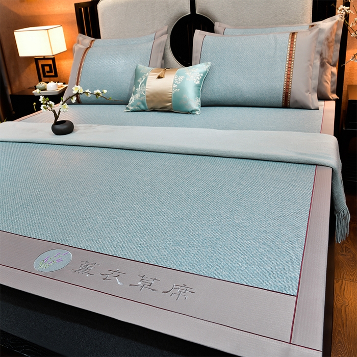 91家纺网 家纺一手货源 找家纺 小牛席业 2026新款加厚款经典藤席面薰衣草清香席凉席席子 薰衣草清香席-冰蓝