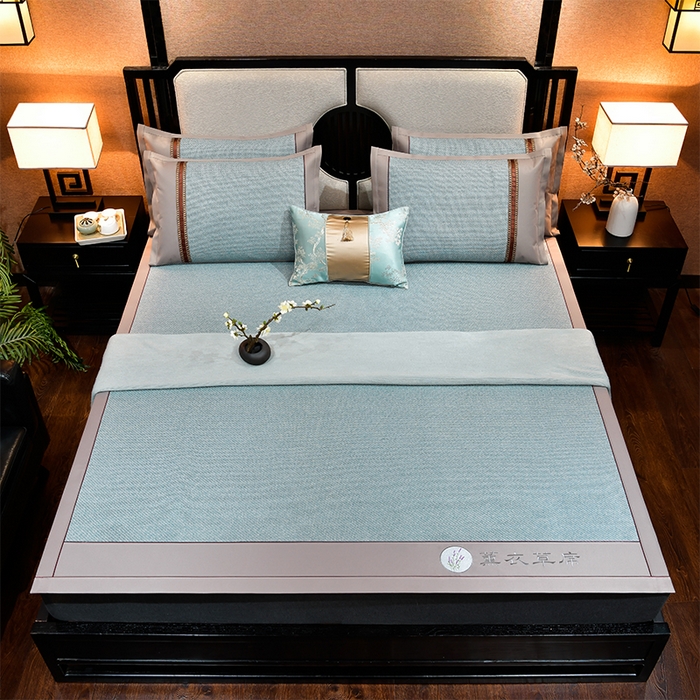 91家纺网 家纺一手货源 找家纺 小牛席业 2026新款加厚款经典藤席面薰衣草清香席凉席席子 薰衣草清香席-冰蓝