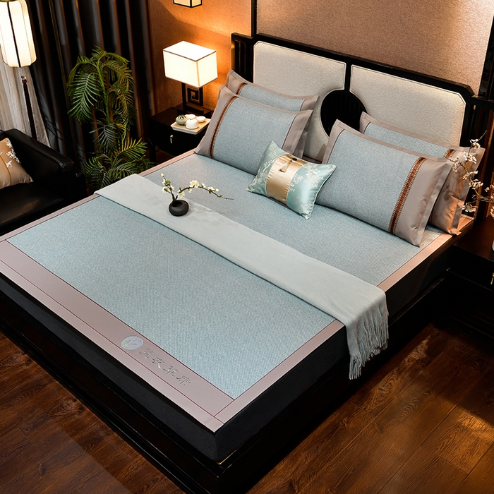 91家纺网 家纺一手货源 找家纺 小牛席业 2026新款加厚款经典藤席面薰衣草清香席凉席席子 薰衣草清香席-冰蓝