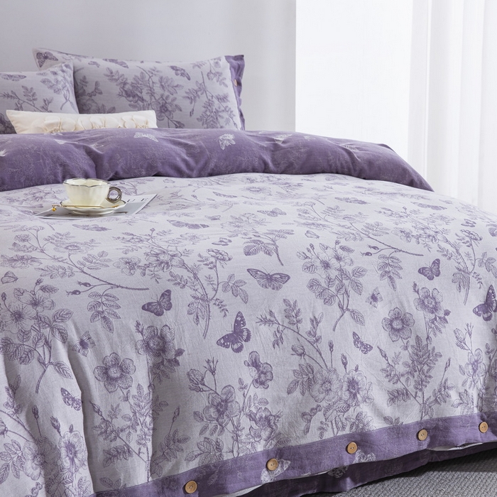 91家纺网 家纺一手货源 找家纺 双层纱家居 2026新款小清新双层纱四件套 梦蝶