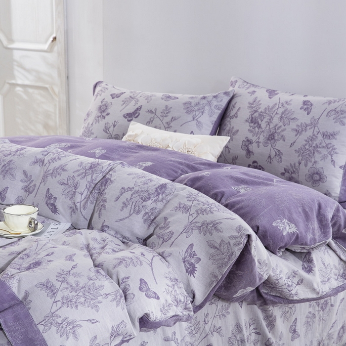 91家纺网 家纺一手货源 找家纺 双层纱家居 2026新款小清新双层纱四件套 梦蝶