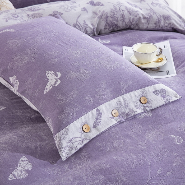 91家纺网 家纺一手货源 找家纺 双层纱家居 2026新款小清新双层纱四件套 梦蝶紫