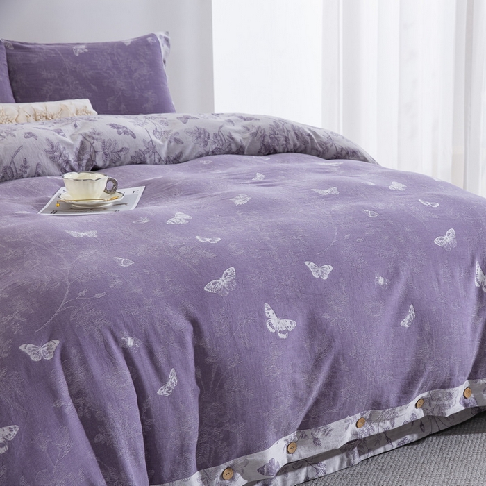 91家纺网 家纺一手货源 找家纺 双层纱家居 2026新款小清新双层纱四件套 梦蝶紫