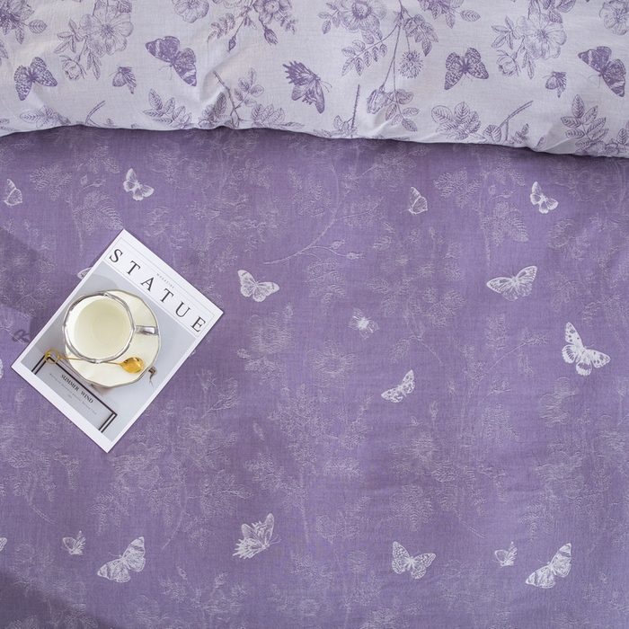 91家纺网 家纺一手货源 找家纺 双层纱家居 2026新款小清新双层纱四件套 梦蝶紫