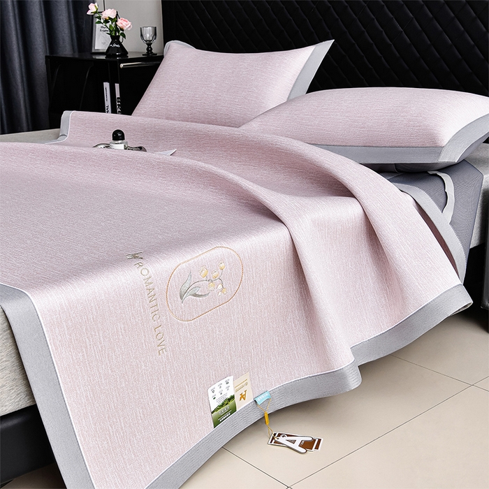 91家纺网 家纺一手货源 找家纺 小牛席业 2026新款铃兰冷感冰丝席凉席席子 铃兰-粉色