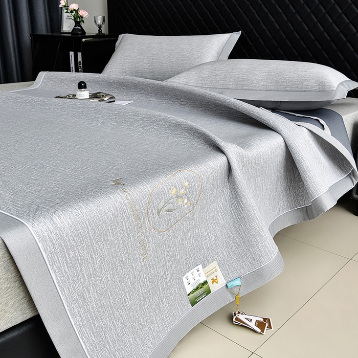 91家纺网 家纺一手货源 找家纺 小牛席业 2026新款铃兰冷感冰丝席凉席席子 铃兰-灰色