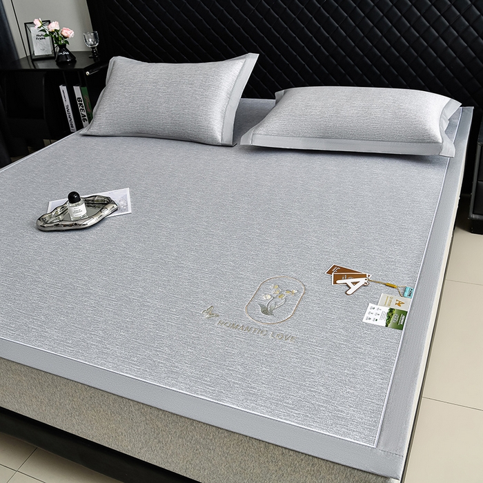 91家纺网 家纺一手货源 找家纺 小牛席业 2026新款铃兰冷感冰丝席凉席席子 铃兰-灰色