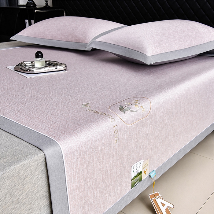 91家纺网 家纺一手货源 找家纺 小牛席业 2026新款铃兰冷感冰丝席凉席席子 铃兰-粉色