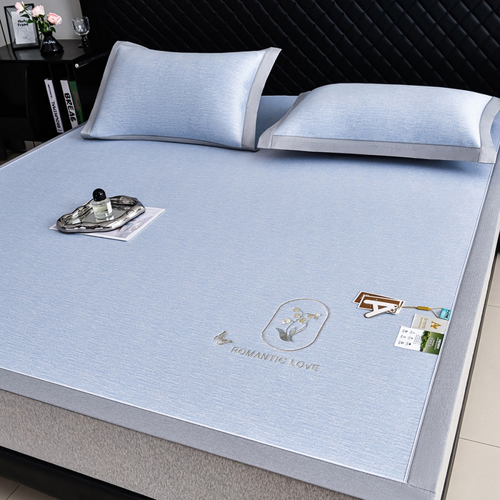 91家纺网 家纺一手货源 找家纺 小牛席业 2026新款铃兰冷感冰丝席凉席席子 铃兰-蓝色