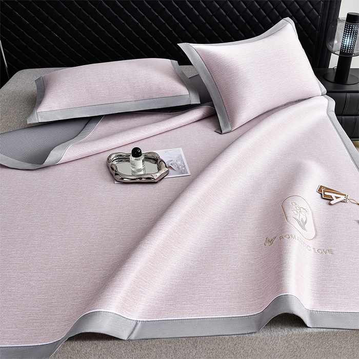 91家纺网 家纺一手货源 找家纺 小牛席业 2026新款铃兰冷感冰丝席凉席席子 铃兰-粉色