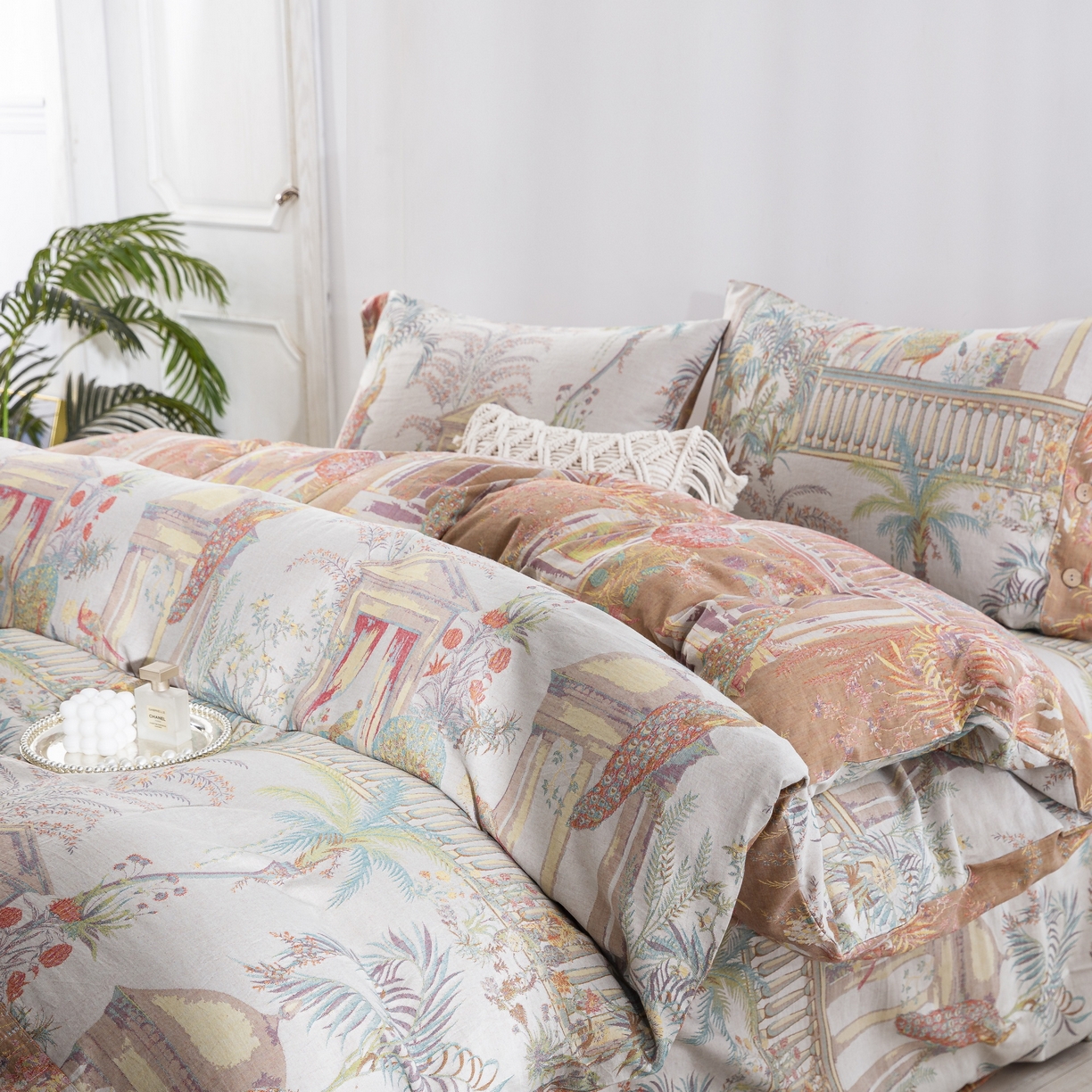 91家纺网 家纺一手货源 找家纺 双层纱家居 2026新款小清新双层纱四件套 亭亭玉立