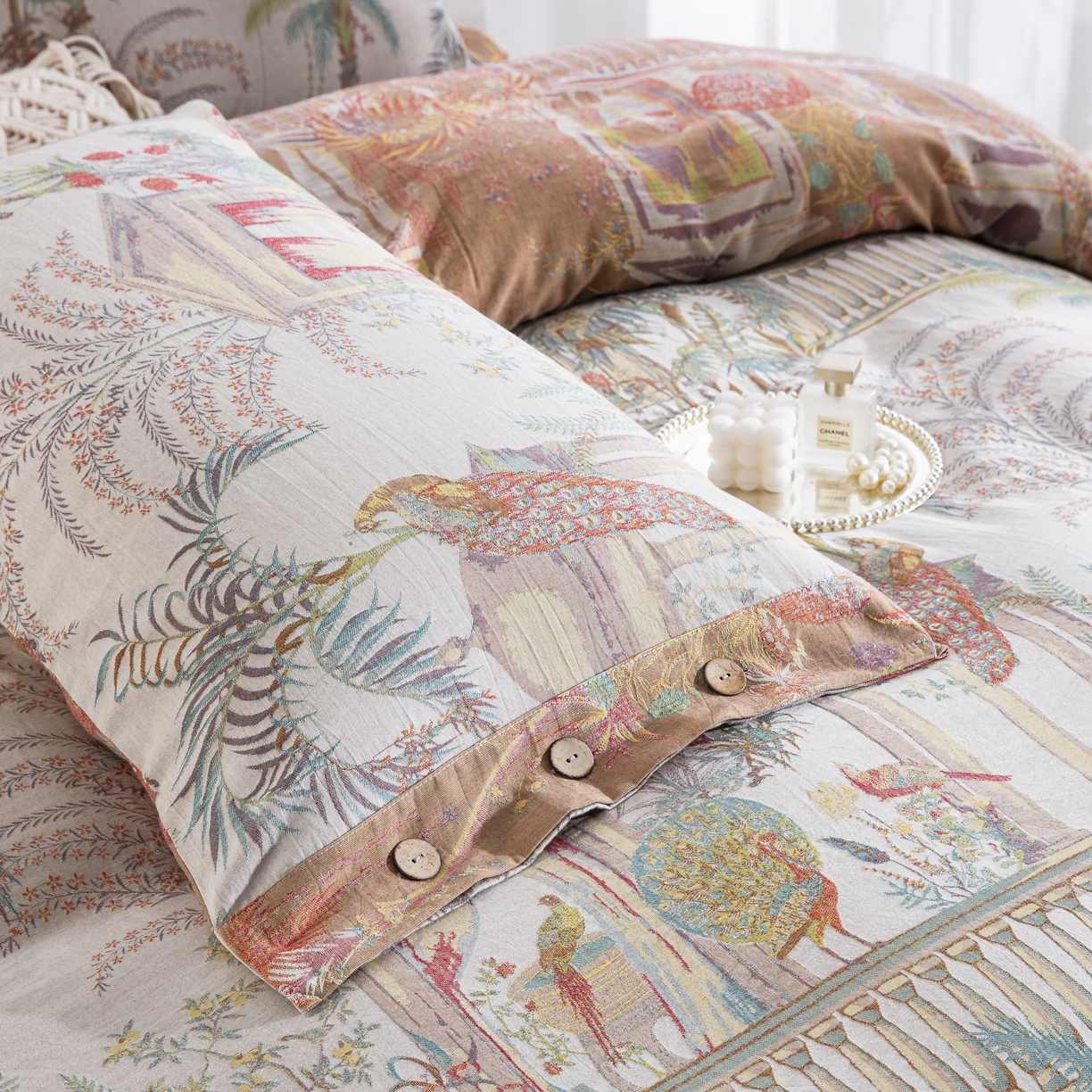 91家纺网 家纺一手货源 找家纺 双层纱家居 2026新款小清新双层纱四件套 亭亭玉立