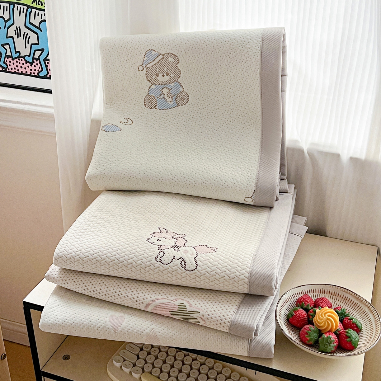 91家纺网 家纺一手货源 找家纺 （总）富馨莱 2026年新款儿童幼儿园豆豆席凉席席子支持一件定制