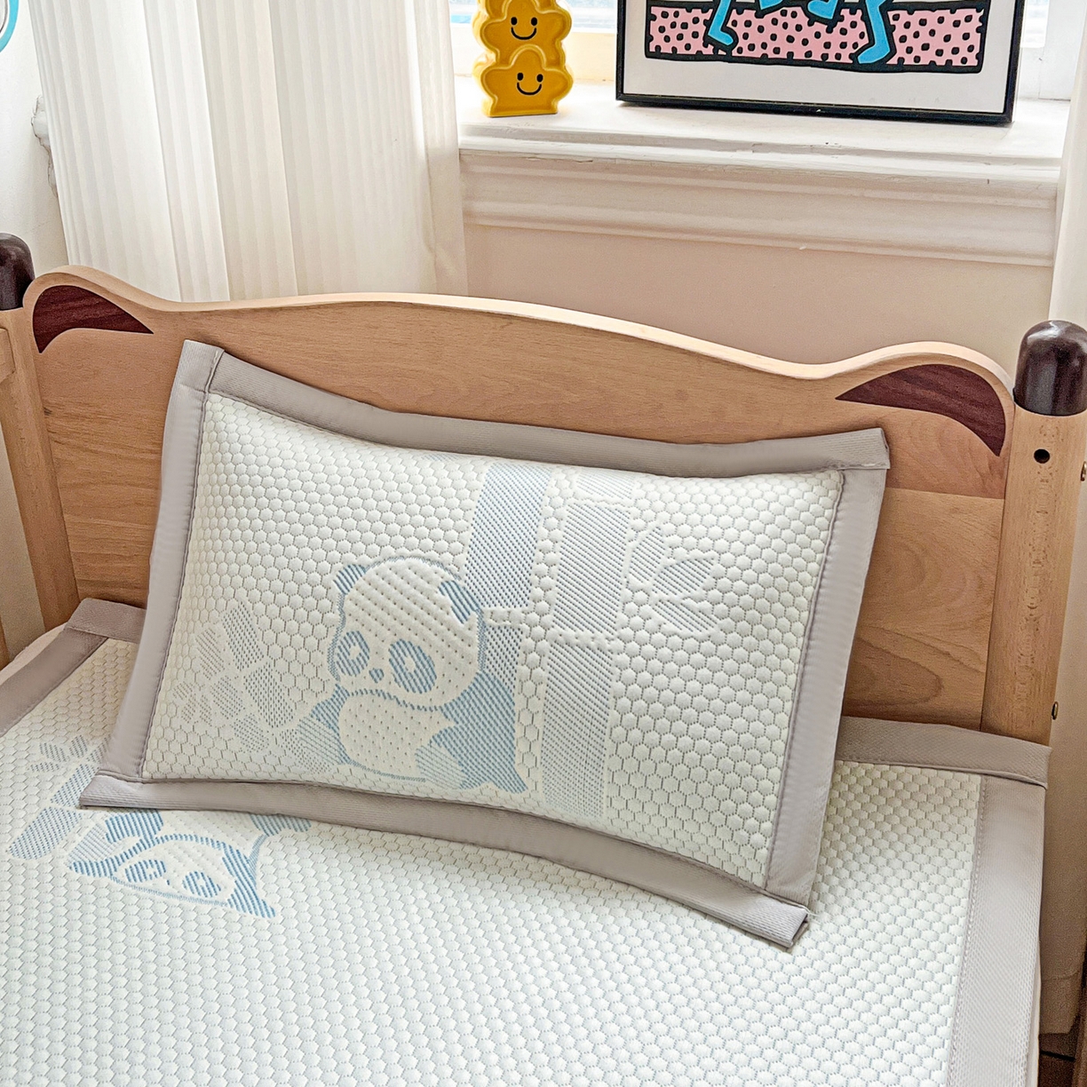 91家纺网 家纺一手货源 找家纺 富馨莱 2026年新款儿童幼儿园豆豆席凉席席子支持一件定制 熊猫嘟嘟-蓝