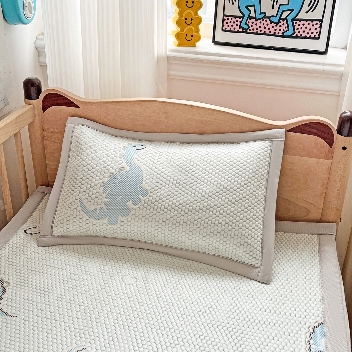 91家纺网 家纺一手货源 找家纺 富馨莱 2026年新款儿童幼儿园豆豆席凉席席子支持一件定制 小恐龙